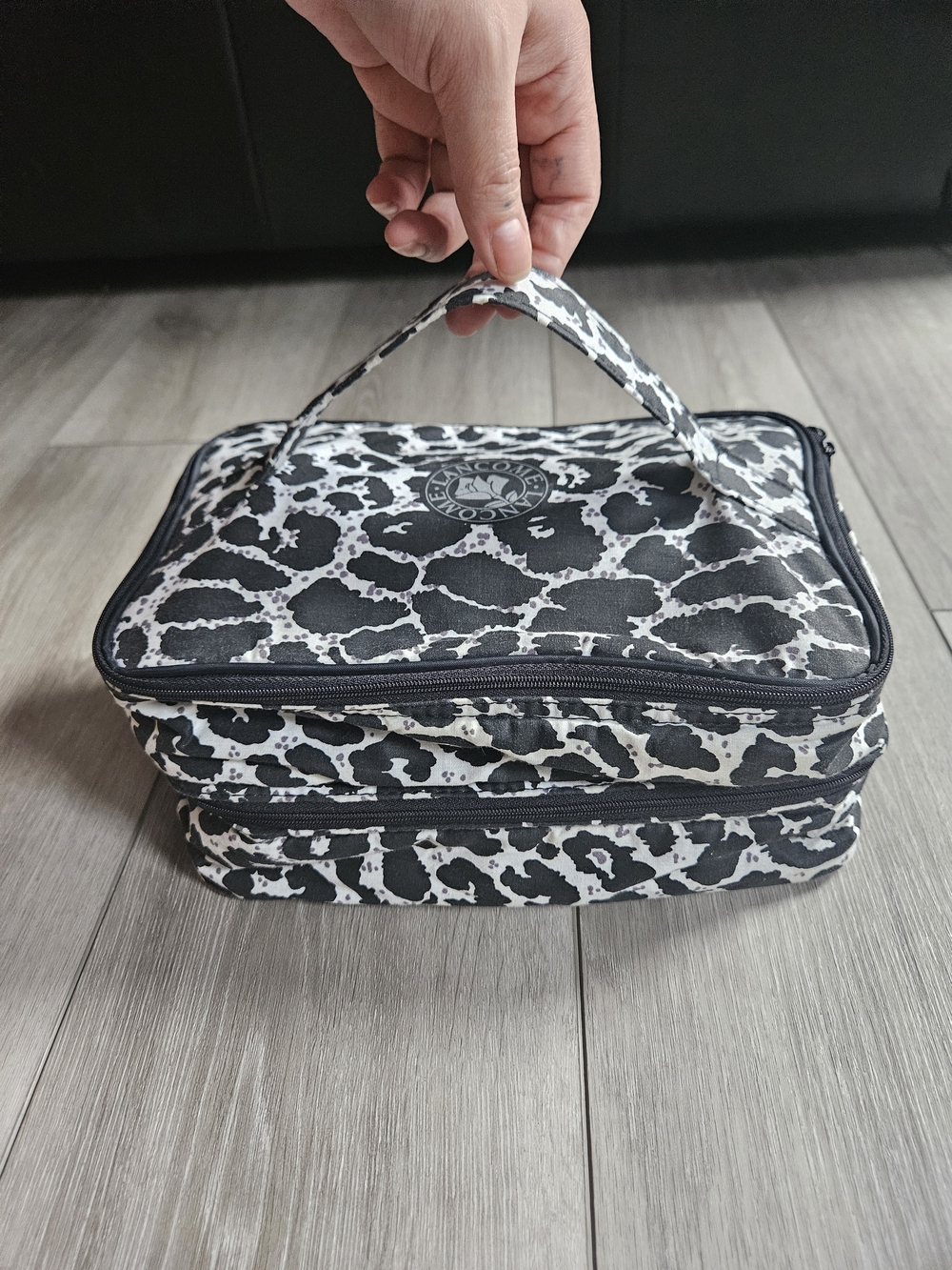 Lancome Black and White Leopard Print Travel Cosmetic Organizer